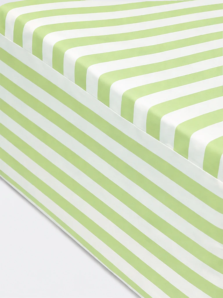 Westside Home Green Striped Double Bed Sheet Set - Image 3