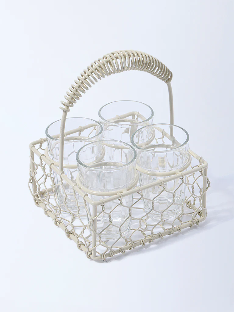Westside Home Ivory Chai Caddy with Four Glasses - Image 2