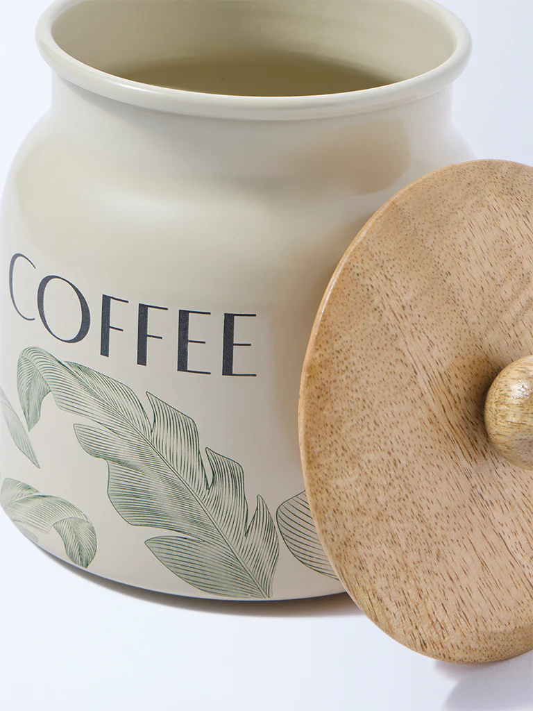 Westside Home Ivory Leaf Design Coffee Jar - Image 3