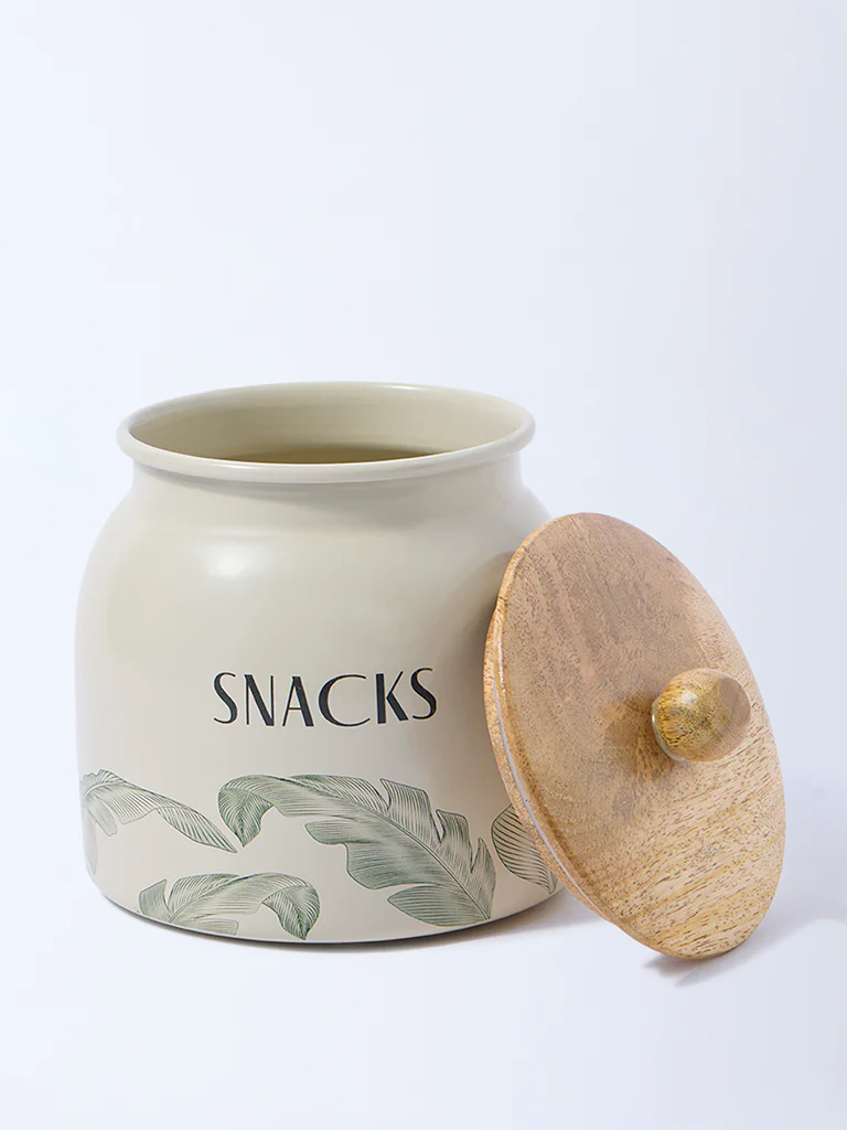 Westside Home Ivory Leaf Design Snacks Jar - Image 2