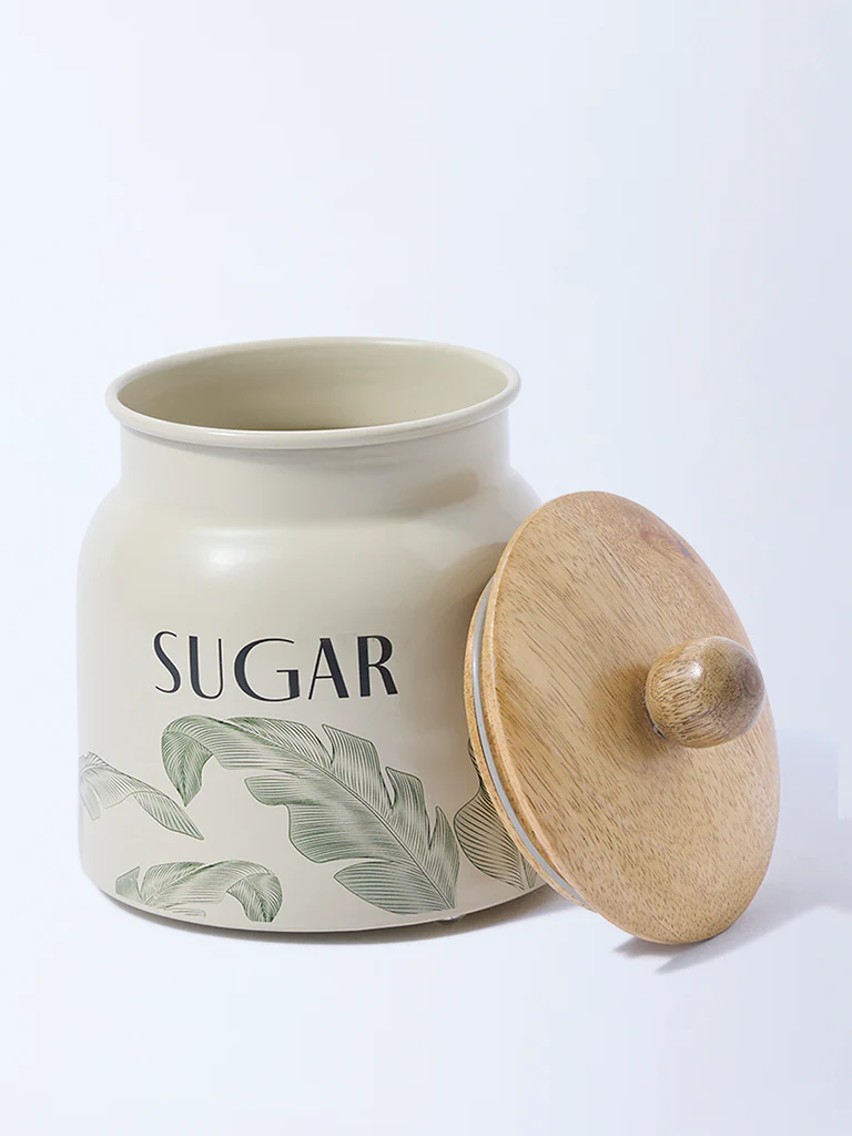 Westside Home Ivory Leaf Design Sugar Jar - Image 2