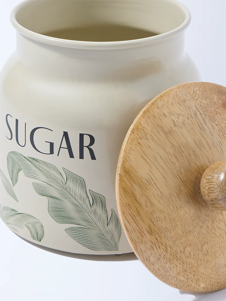Westside Home Ivory Leaf Design Sugar Jar - Image 3