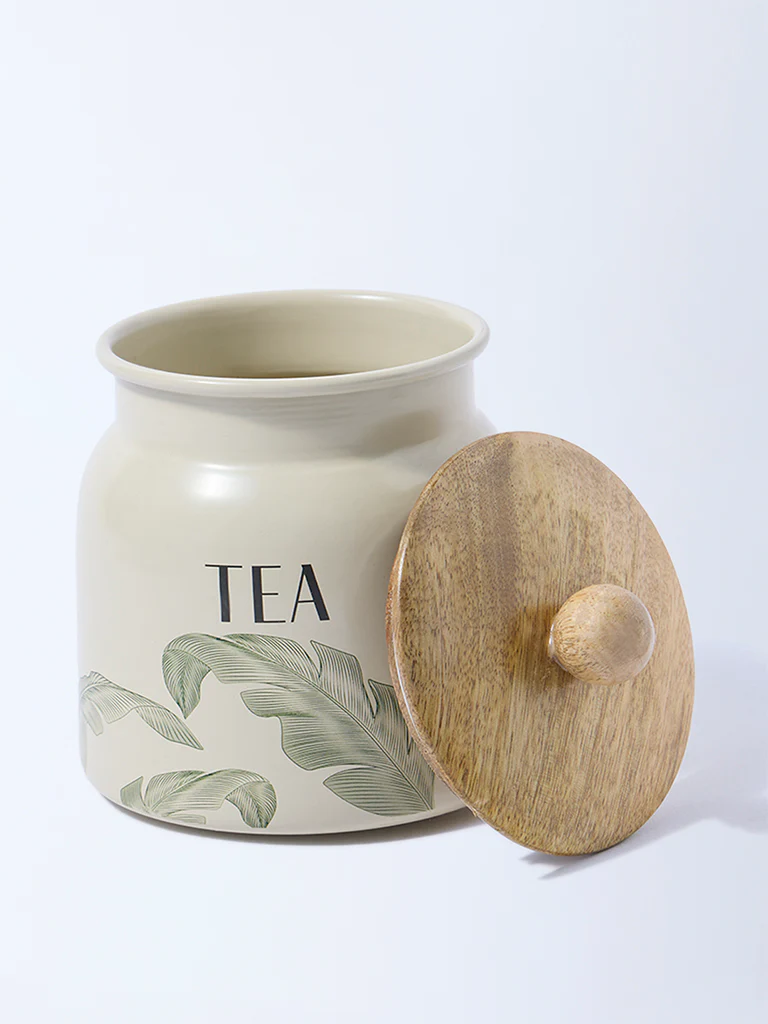Westside Home Ivory Leaf Design Tea Jar - Image 2