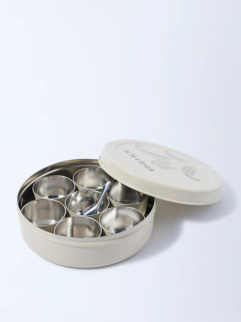 Westside Home Ivory Leaf Printed Masala Box - Image 2