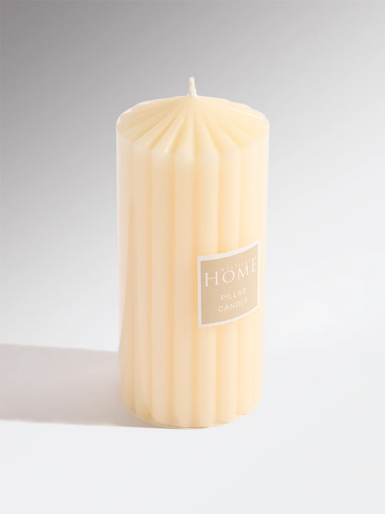 Westside Home Ivory Ribbed-Textured Pillar Candle - Image 2