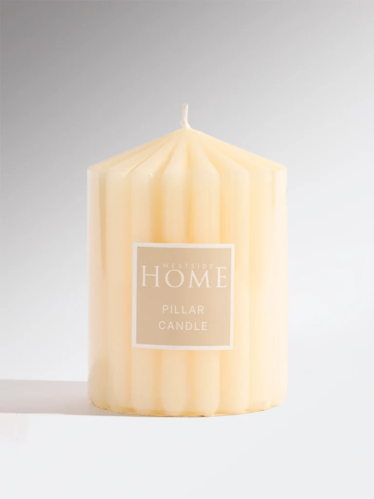 Westside Home Ivory Ribbed-Textured Pillar Candle