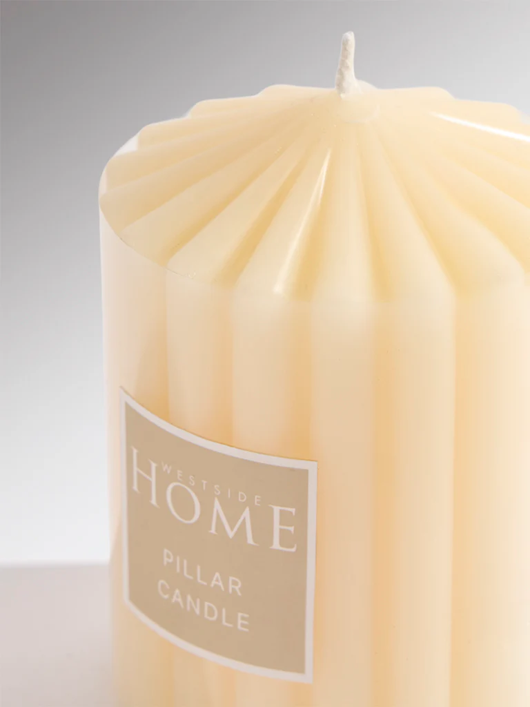 Westside Home Ivory Ribbed-Textured Pillar Candle - Image 3