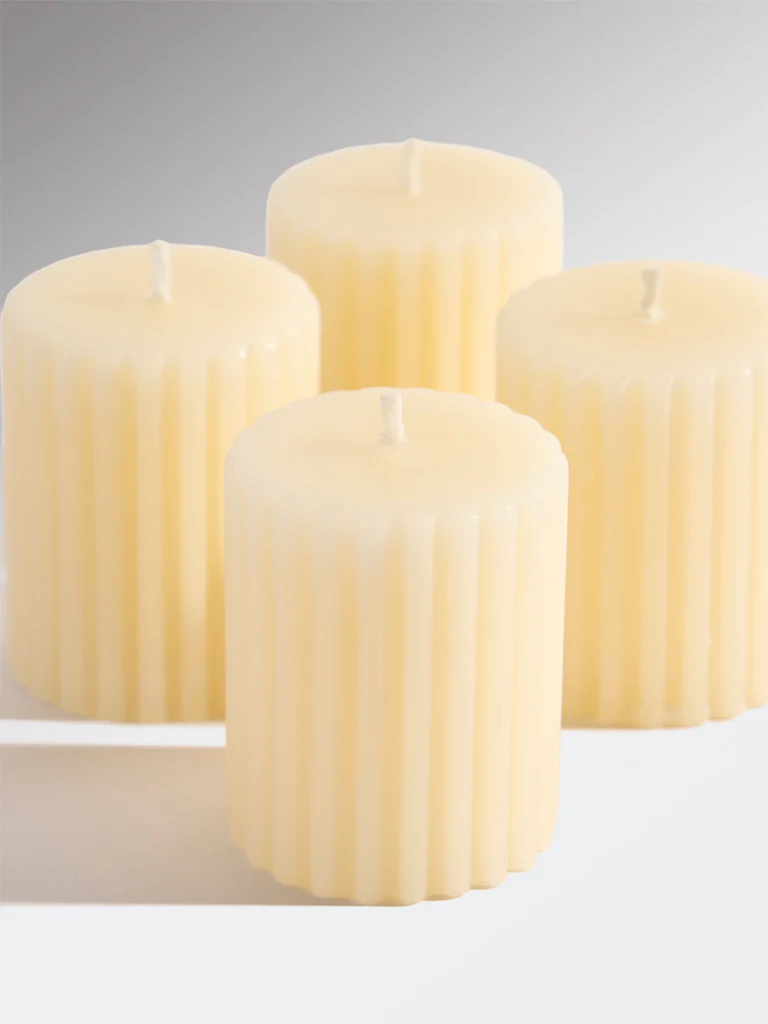 Westside Home Ivory Ribbed-Textured Votive Candles (Set of 4) - Image 3
