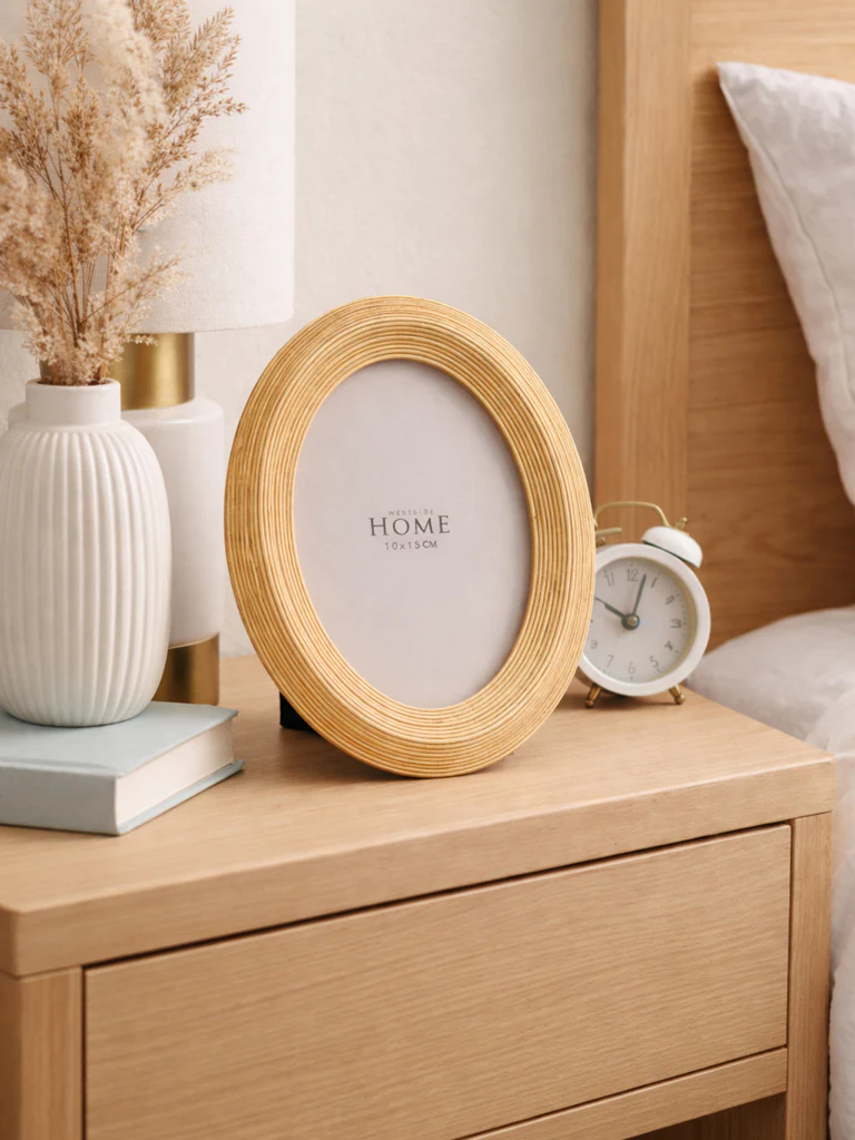Westside Home Light Beige Textured Oval Photo Frame