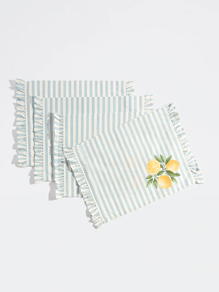 Westside Home Light Blue Lemon Design Placemats (Set of 4) - Image 2