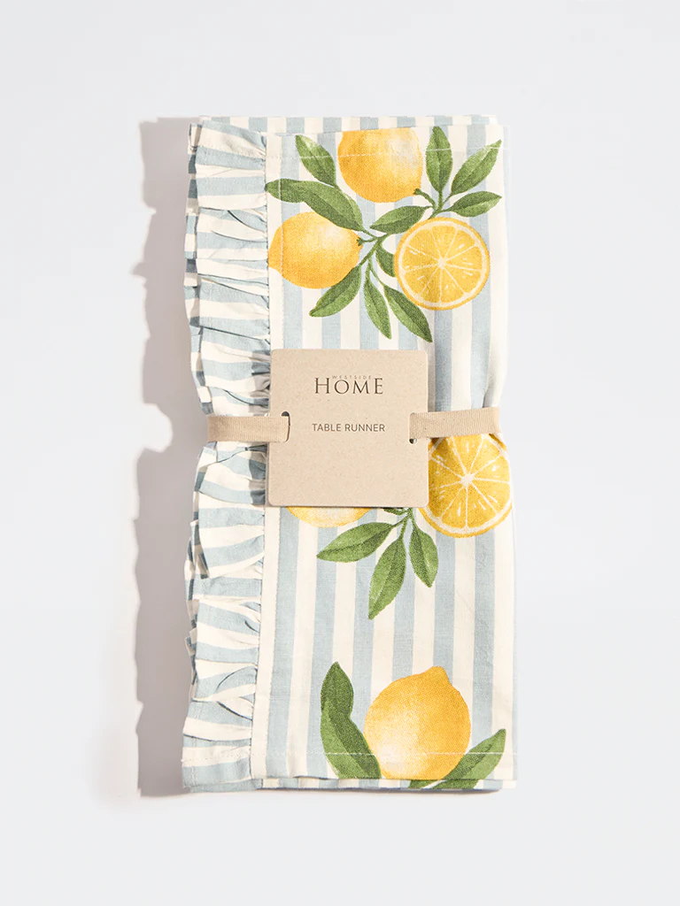 Westside Home Light Blue Lemon Design Table Runner