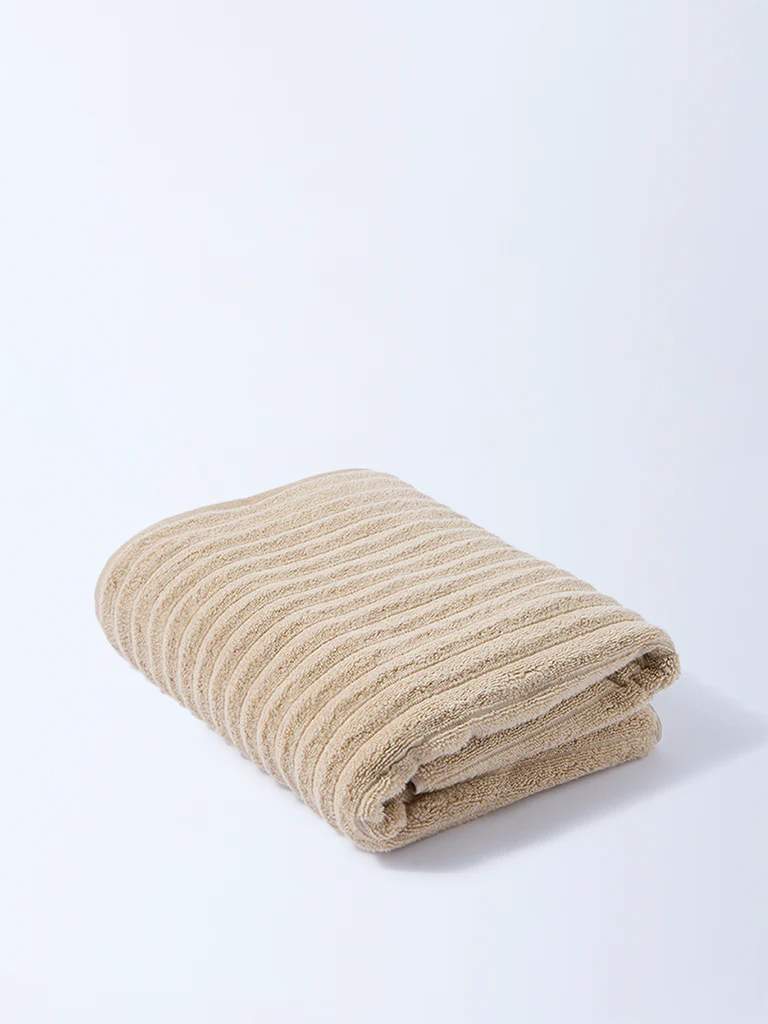 Westside Home Light Brown Self-Striped Bath Towel - Image 2