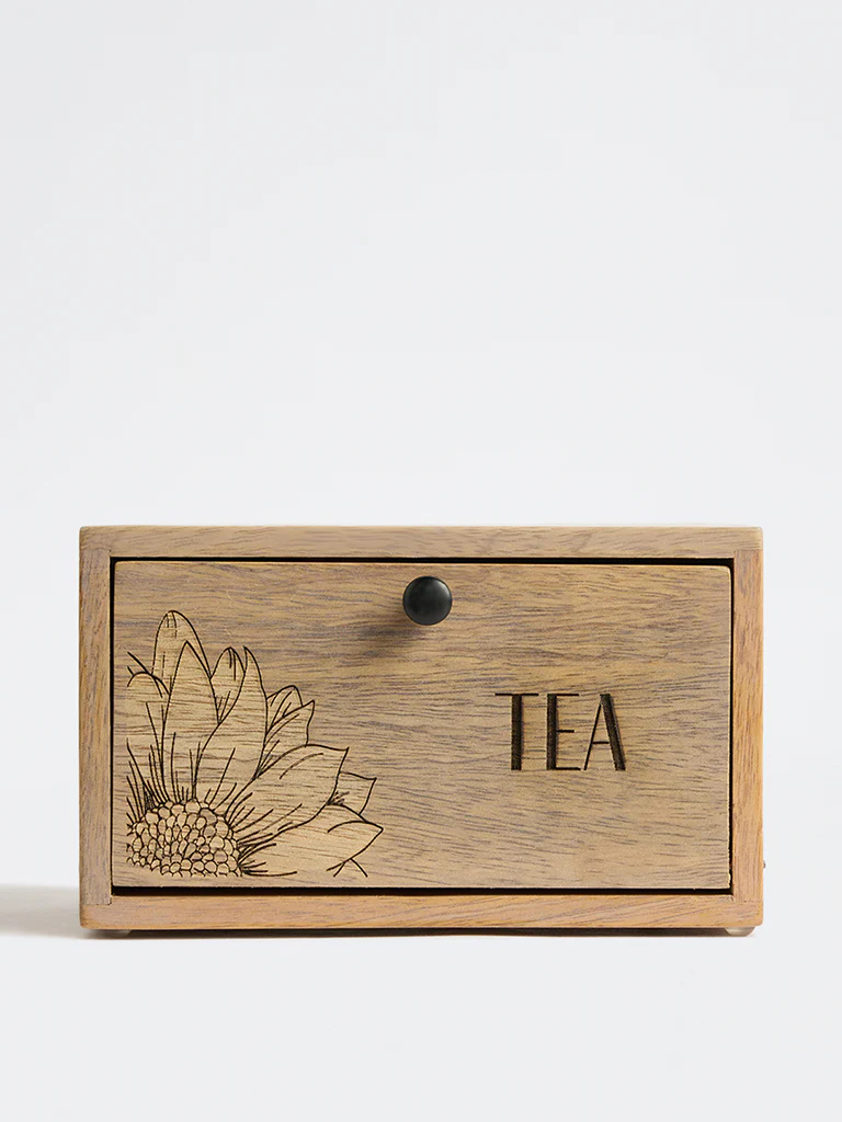 Westside Home Light Brown Sunflower Design Wooden Tea Box - Image 2