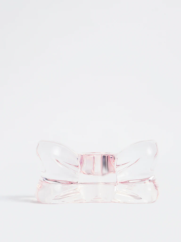 Westside Home Light Pink Bow Detail Tapered Candle Holder