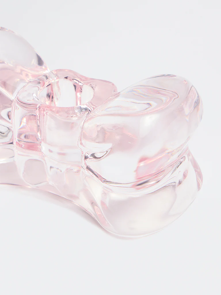 Westside Home Light Pink Bow Detail Tapered Candle Holder - Image 3