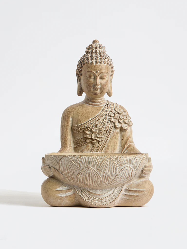 Westside Home Light Taupe Resin Buddha with Boat Decorative Object - Image 2