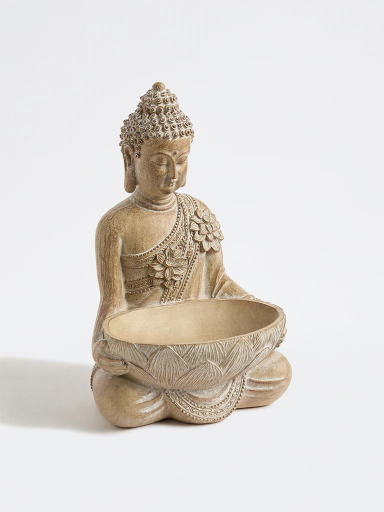 Westside Home Light Taupe Resin Buddha with Boat Decorative Object - Image 3