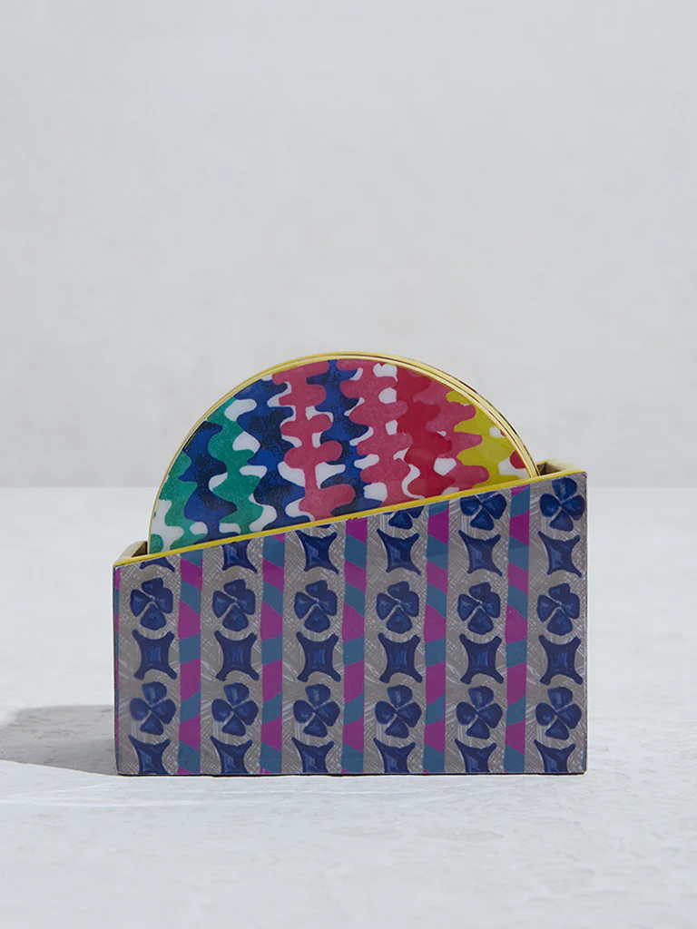 Westside Home Multicolour Abstract Design Coaster with Stand (Set of 6) - Image 2