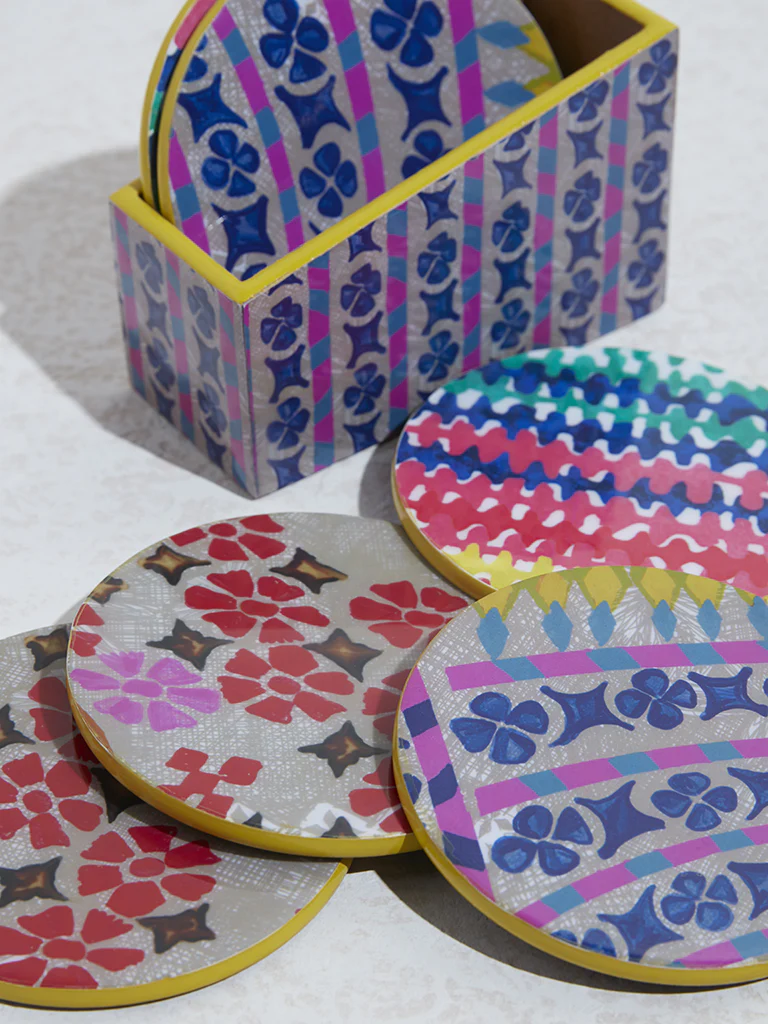 Westside Home Multicolour Abstract Design Coaster with Stand (Set of 6) - Image 3