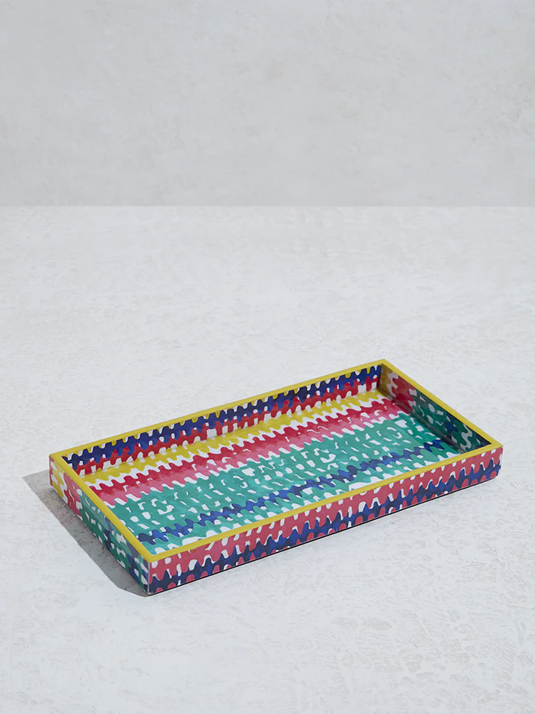 Westside Home Multicolour Abstract Design Rectangular Serving Tray-Small - Image 2
