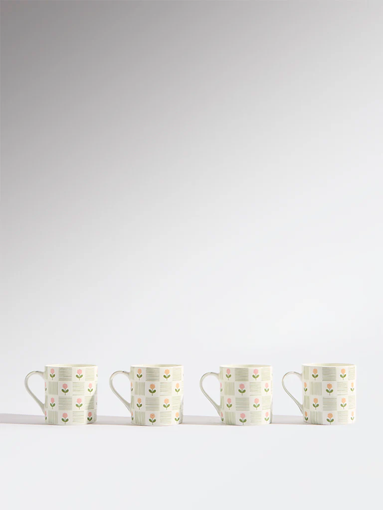 Westside Home Multicolour Floral Design Mugs (Set of 4) - Image 2