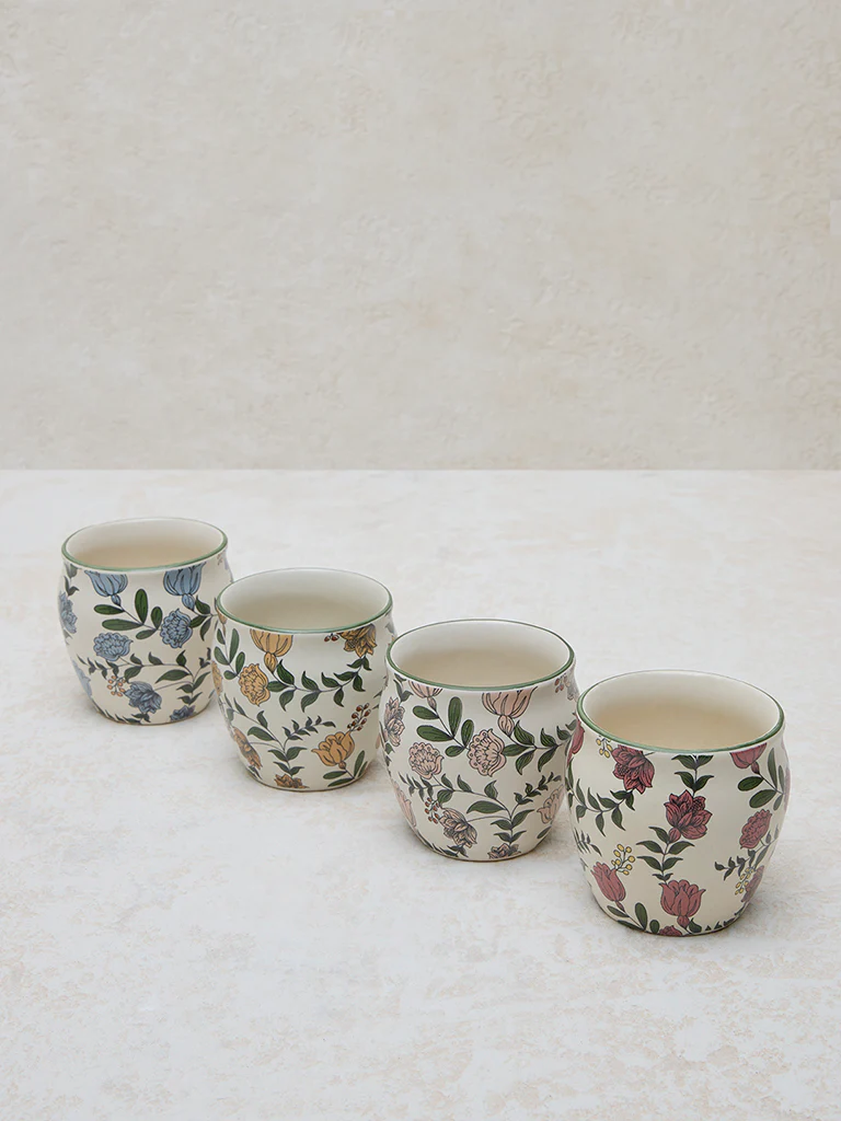 Westside Home Multicolour Floral Printed Kullar (Set of 4) - Image 2