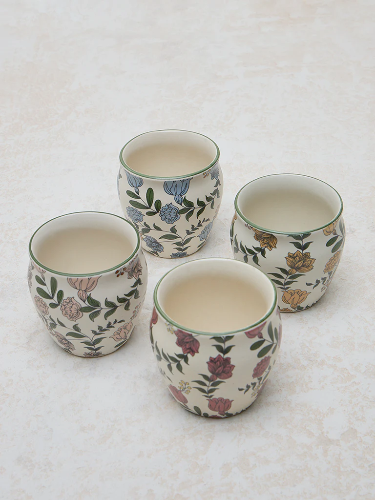 Westside Home Multicolour Floral Printed Kullar (Set of 4) - Image 3
