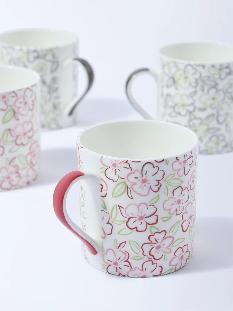 Westside Home Multicolour Floral Printed Mugs (Set of 4) - Image 3