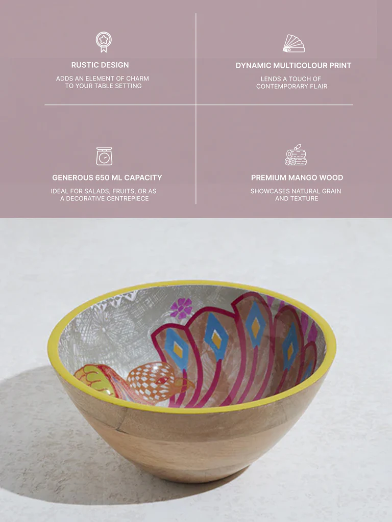 Westside Home Multicolour Printed Large Wooden Bowl - Image 5