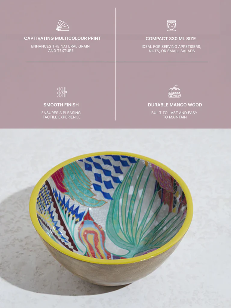 Westside Home Multicolour Printed Small Wooden Bowl - Image 5
