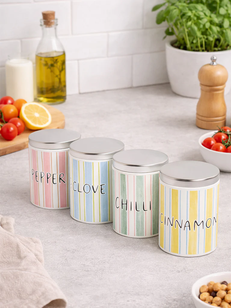 Westside Home Multicolour Stripe Pattern Spice Containers (Set of 4)