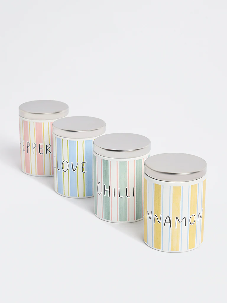 Westside Home Multicolour Stripe Pattern Spice Containers (Set of 4) - Image 3