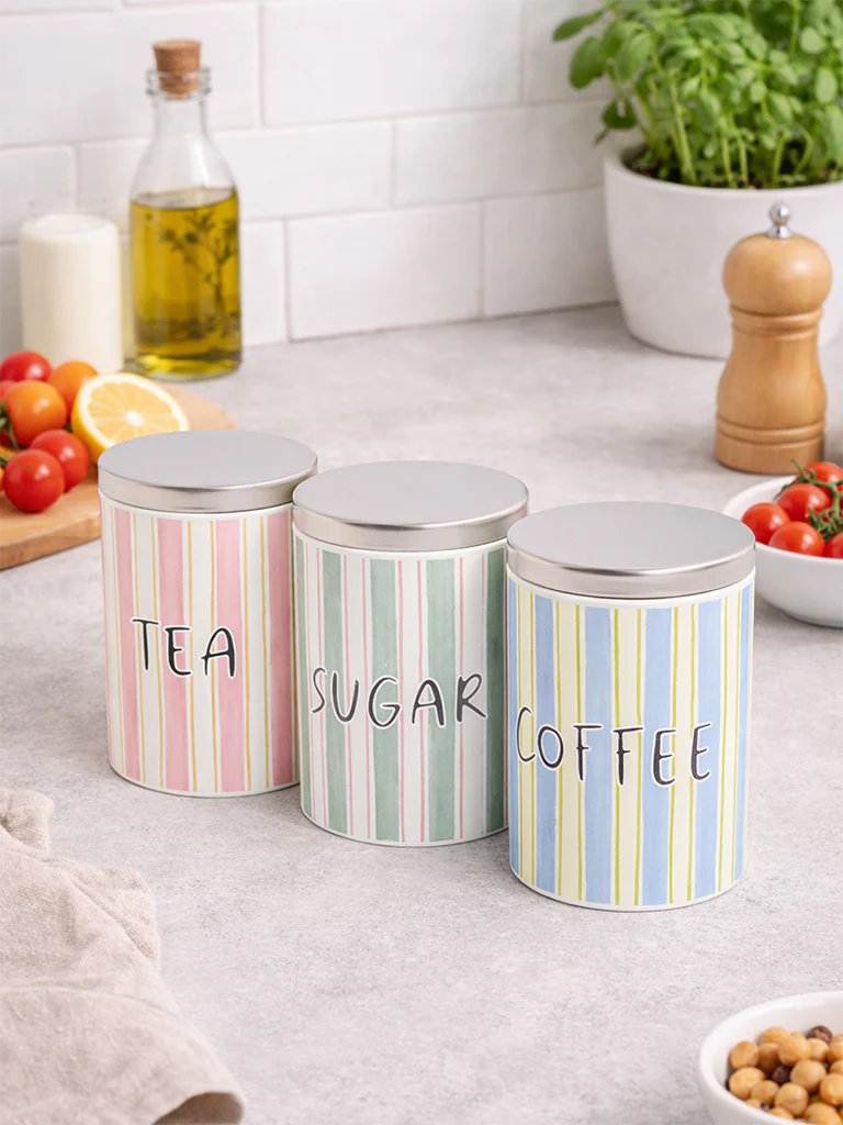 Westside Home Multicolour Stripe Pattern TCS Containers (Set of 3)