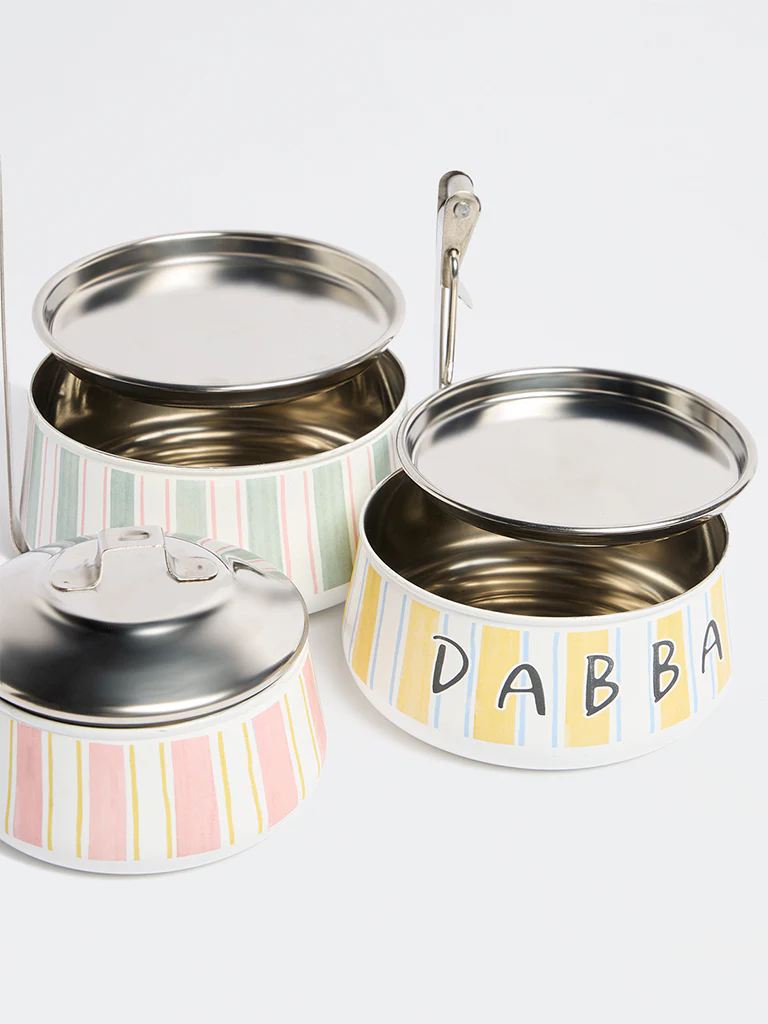 Westside Home Multicolour Stripe Pattern Three-Tiered Dabba - Image 4