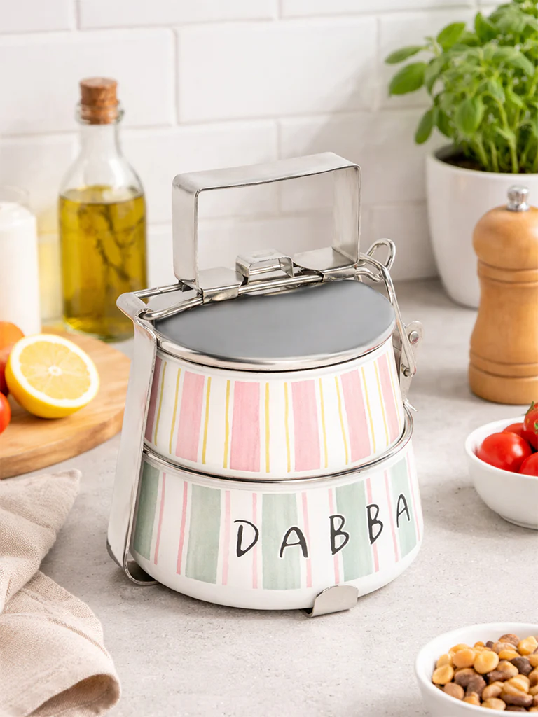Westside Home Multicolour Stripe Pattern Two-Tiered Dabba