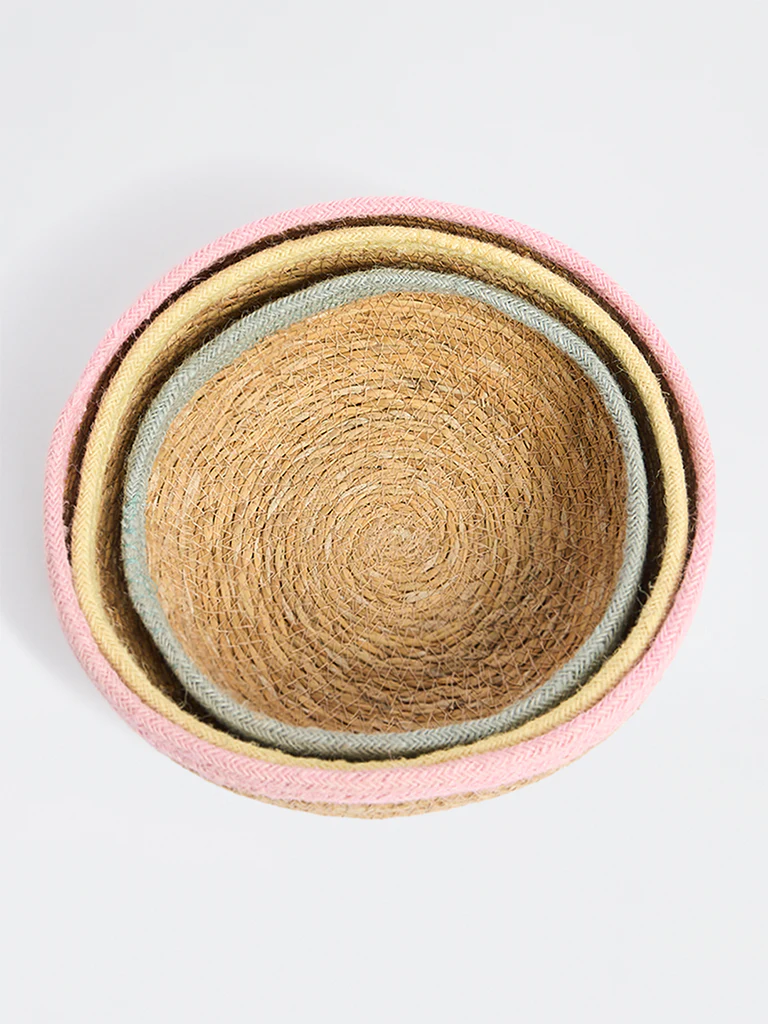 Westside Home Multicolour Woven-Textured Round Baskets (Set of 3)