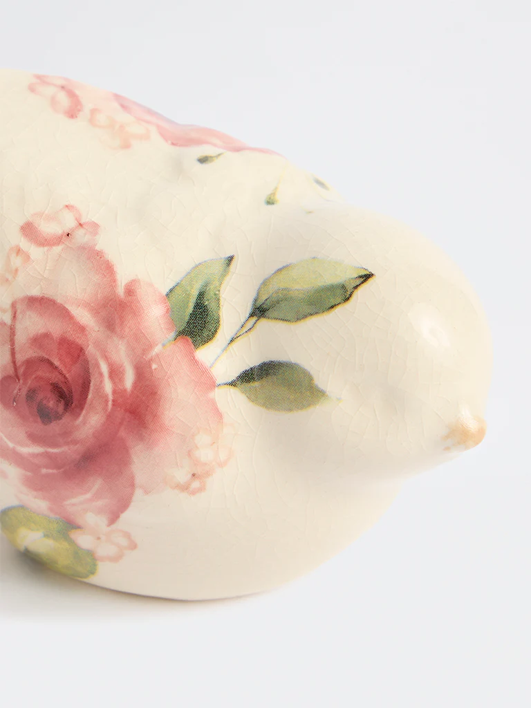 Westside Home Off-White Ceramic Floral Pattern Bird Decorative Object - Image 3