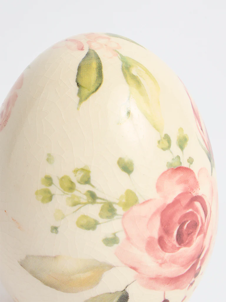 Westside Home Off-White Ceramic Floral Pattern Egg Decorative Object - Image 3