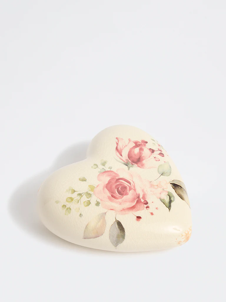 Westside Home Off-White Ceramic Floral Pattern Heart Decorative Object - Image 2