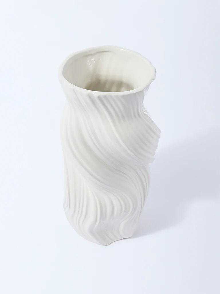 Westside Home Off-White Ceramic Twist Vase - Image 2