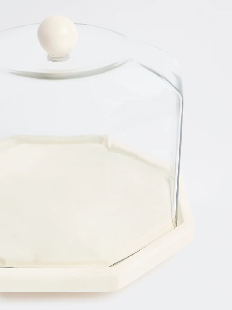 Westside Home Off-White Hexagonal Marble Cloche with Glass - Image 3