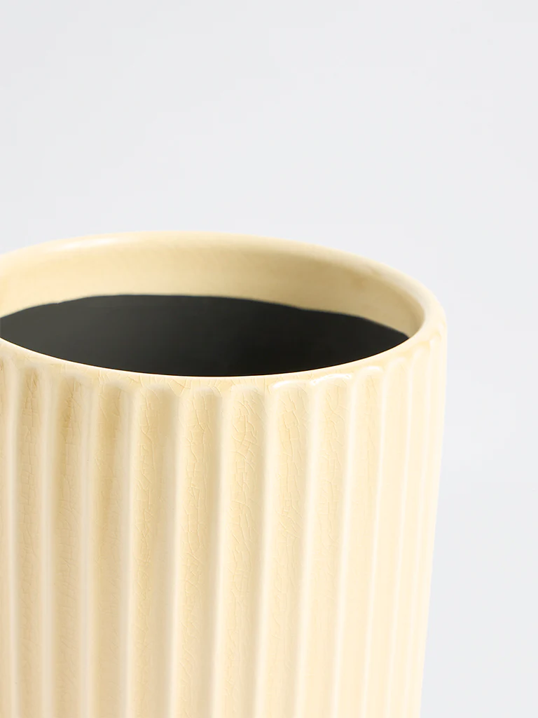Westside Home Off White Striped Ceramic Planter - Image 3