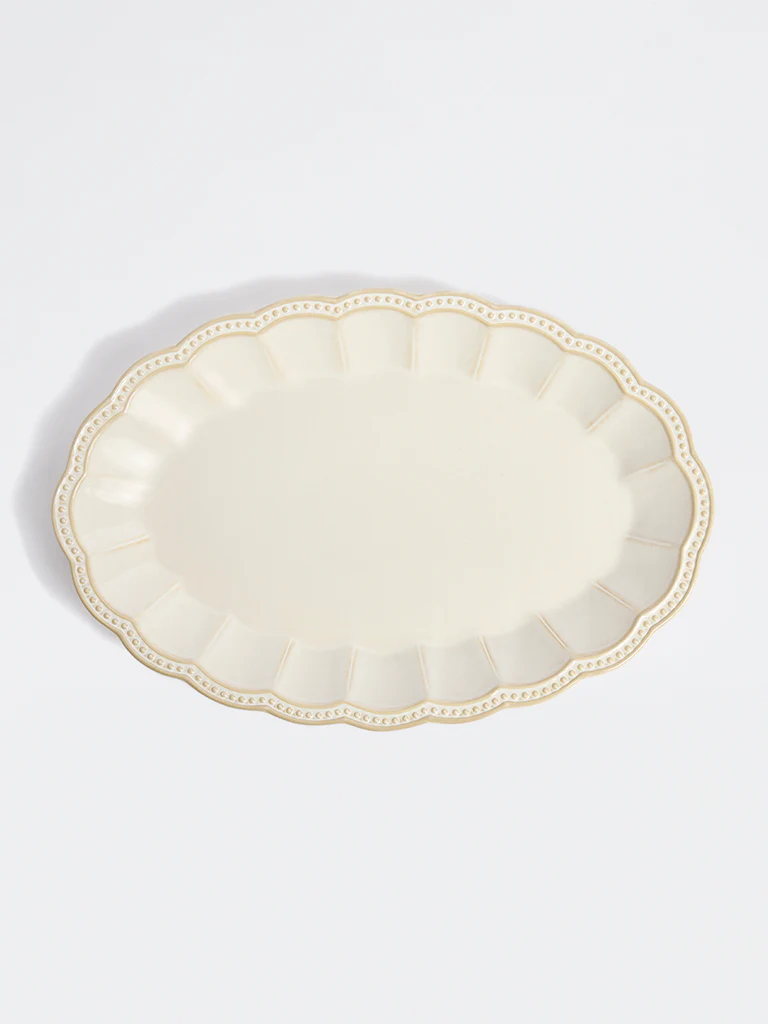 Westside Home Off-White Vera Beaded Oval Platter