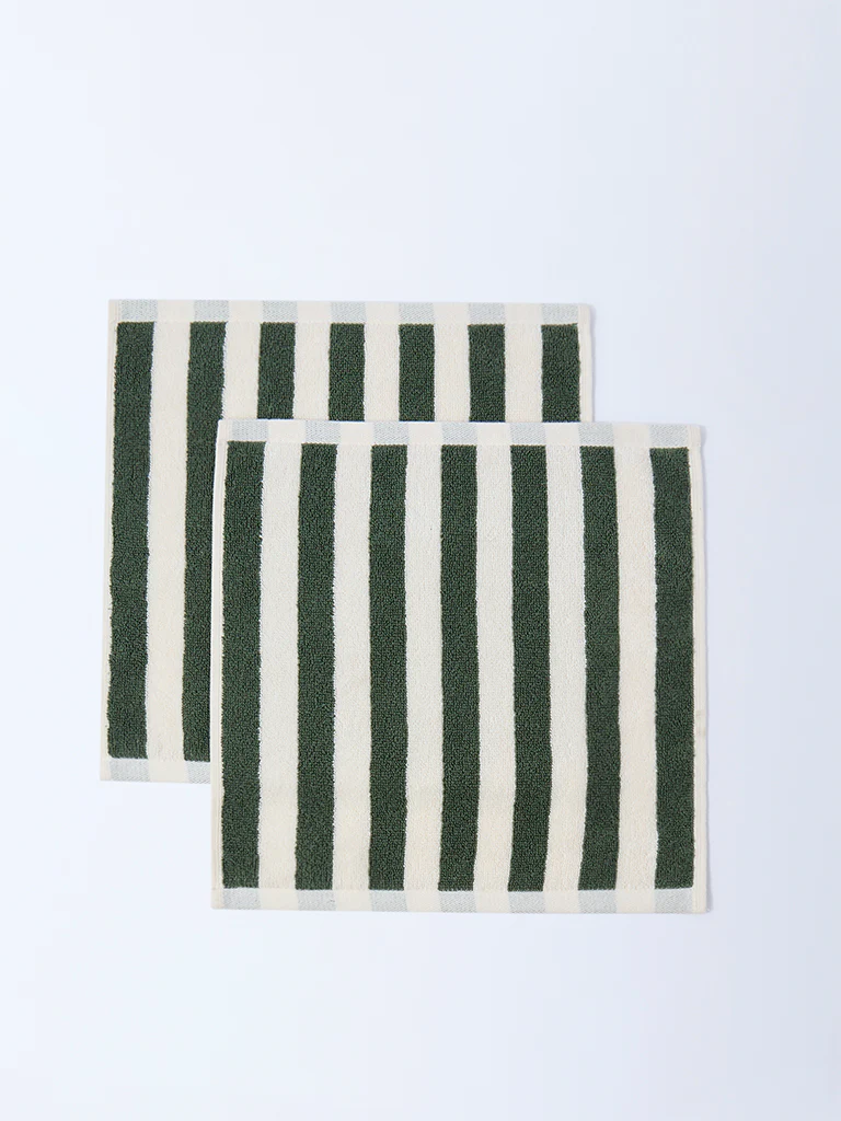 Westside Home Olive Stripe Pattern Face Towels (Set of 2)