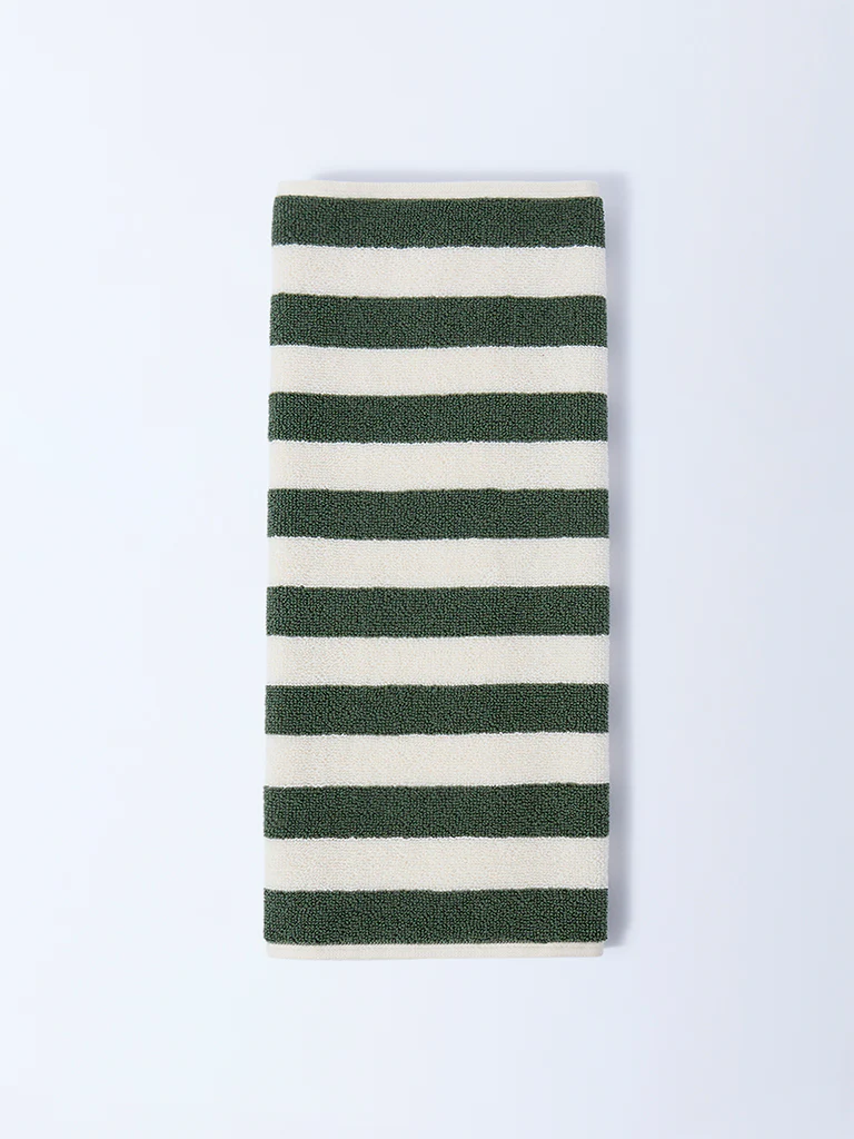 Westside Home Olive Stripe Pattern Hand Towel