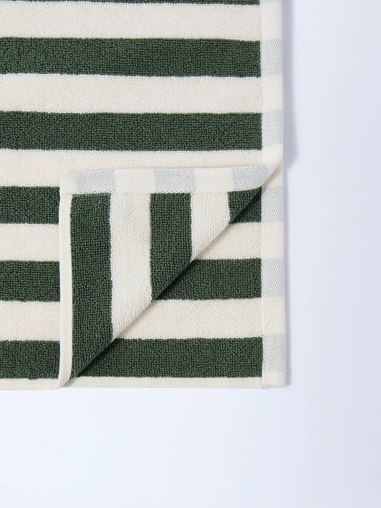 Westside Home Olive Stripe Pattern Hand Towel - Image 3