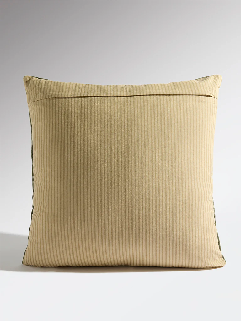 Westside Home Olive Stripe Printed Cushion Cover - Image 3