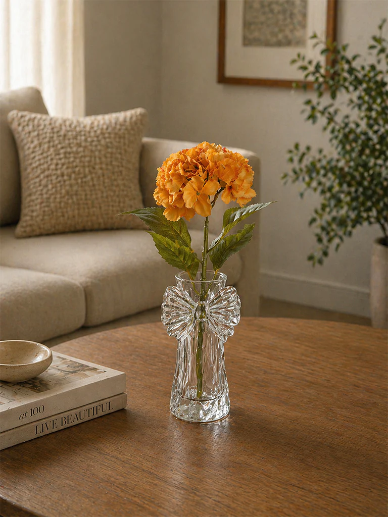 Westside Home Orange Artificial Hydrangea Flower Stem
