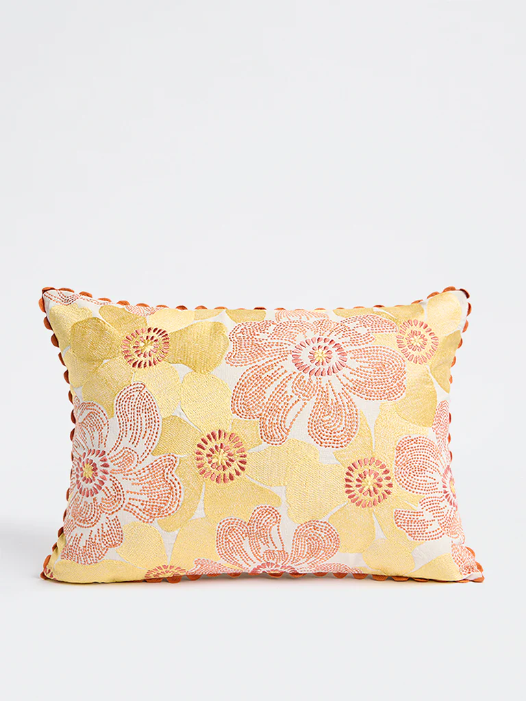 Westside Home Orange Floral Design Cushion Cover