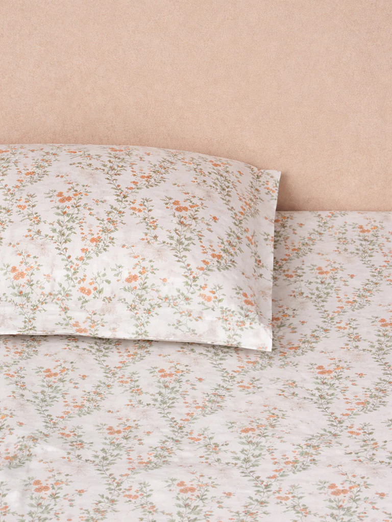Westside Home Orange Foliage Pattern Queen Bed Sheet Set